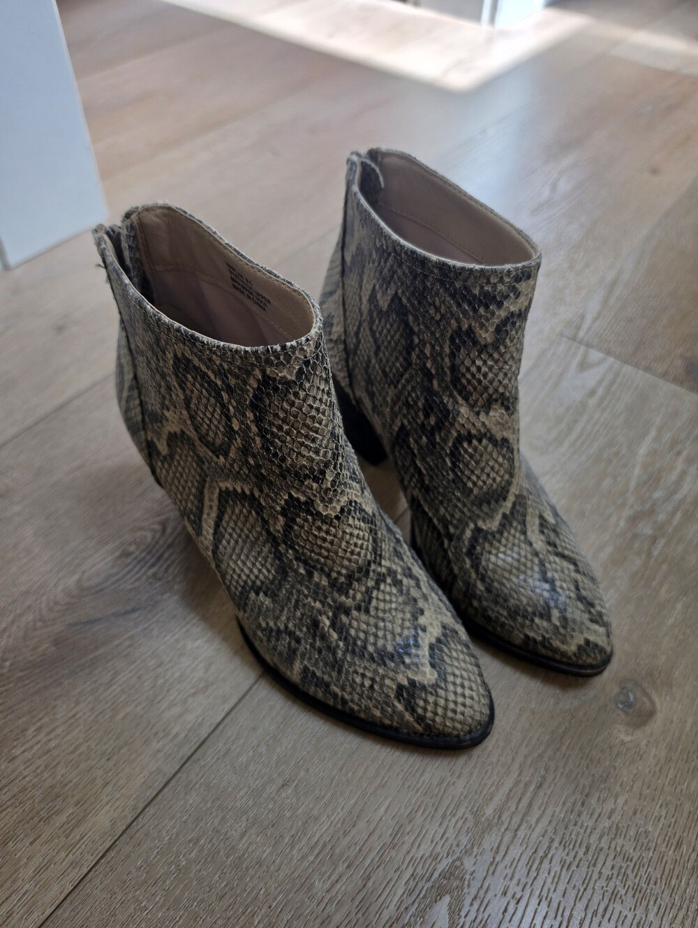 Size 6.5 Snake-Print Leather Ankle Boots - Taupe